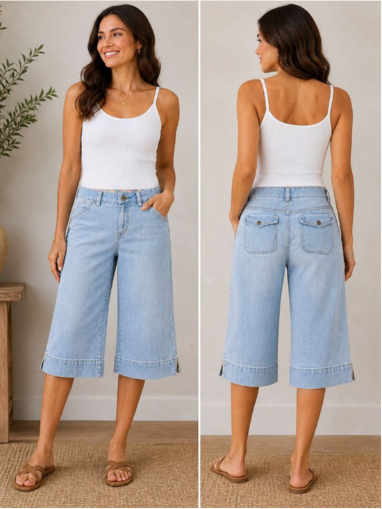 GAP Pants - Women's GAP Light Wash Denim Wide Leg Capris Size 6